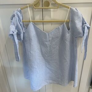 THML medium Blue Striped Women's Top off shoulder